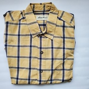 Eddie Bauer Yellow short sleeve button down cotton shirt